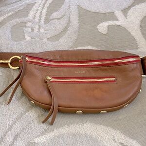 Hammitt Charles Crossbody Med Mahogany Pebble/Brushed Gold Red Zip